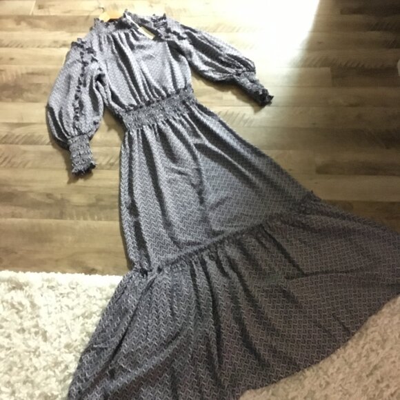 NWT Max Studio Bohemian Balloon Sleeve Mock Neck Maxi Dress - Picture 9 of 16